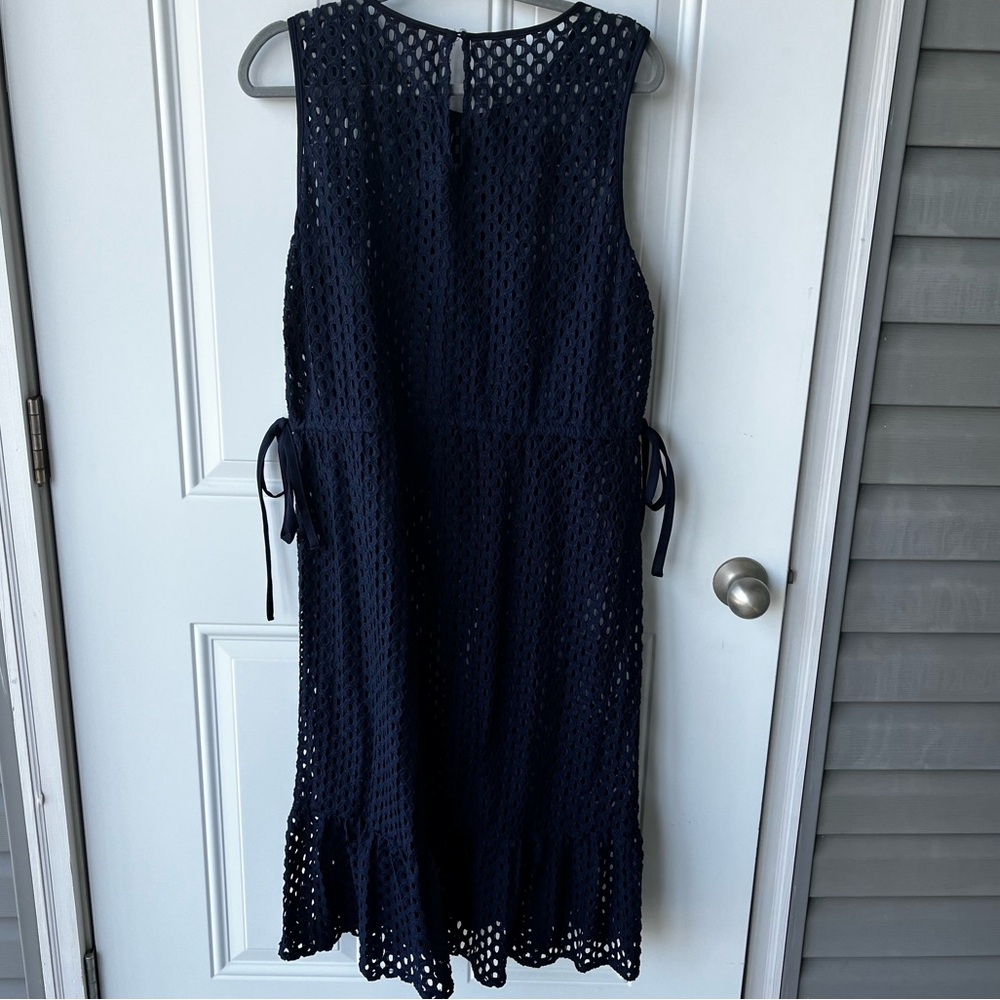 Chico’s Navy Sleeveless Eyelet Midi Dress Slip Liner Waist Tie Size 3 = 16 - Picture 11 of 11
